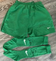 Cantona Signed Football Shorts + Socks: Green Nike