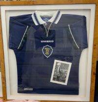 Denis Law Scotland Signed Framed Football Shirt: B