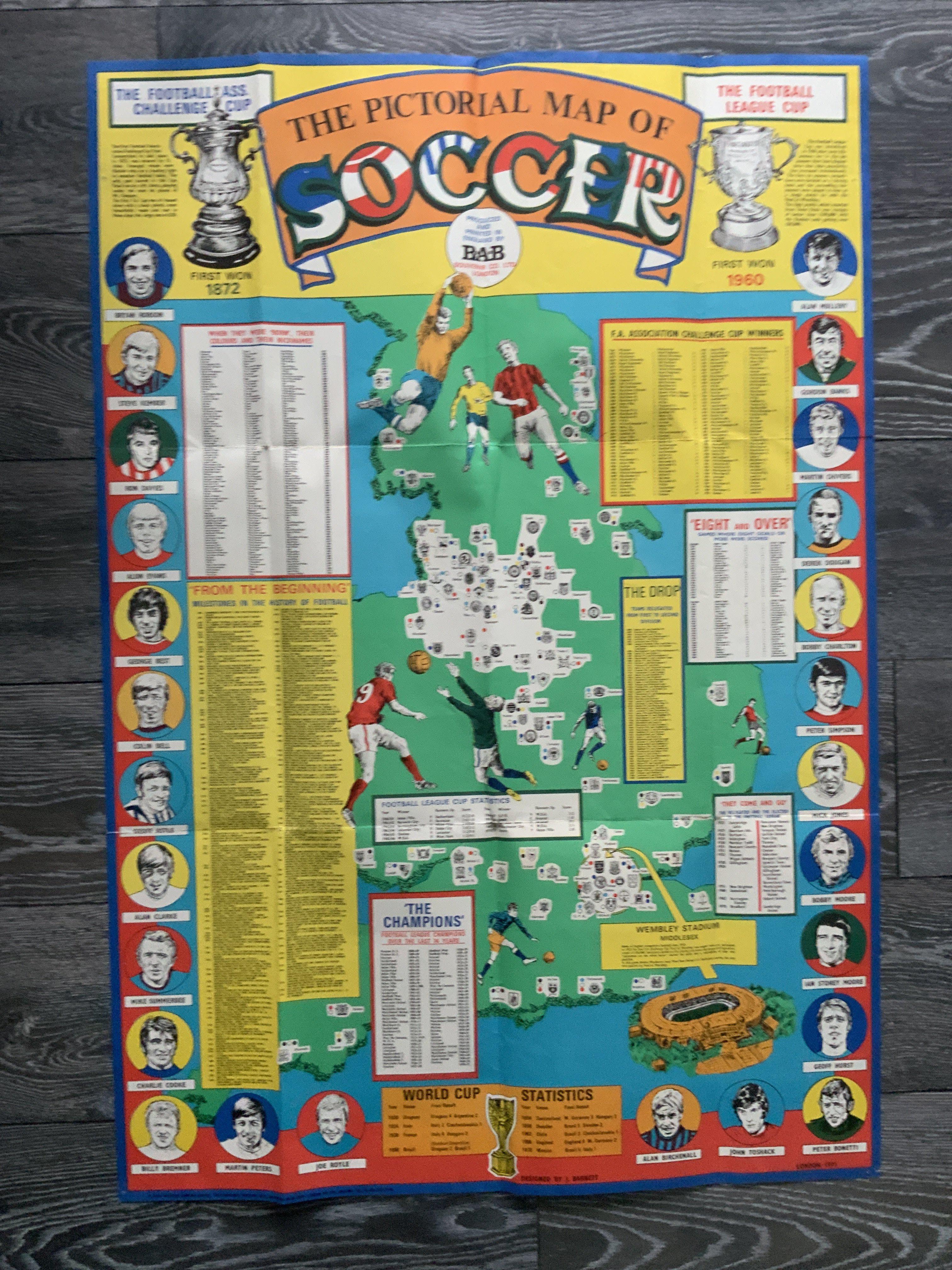 BABS Cards Pictorial Map Of Soccer Football Poster