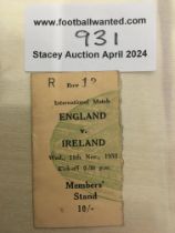 1953 England v Northern Ireland Football Ticket: F