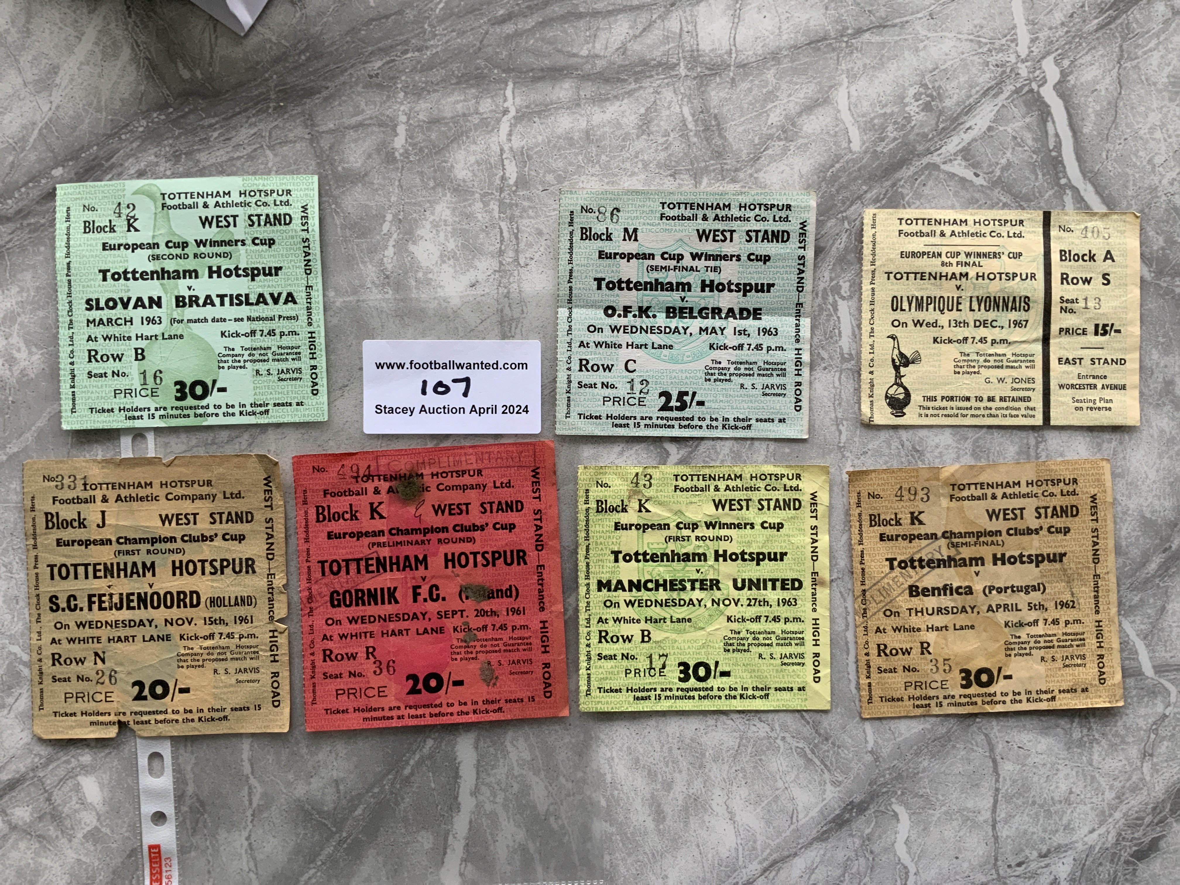 Tottenham 1960s Home European Football Tickets: 61