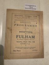 39/40 Brentford v Fulham Football Programme: Footb