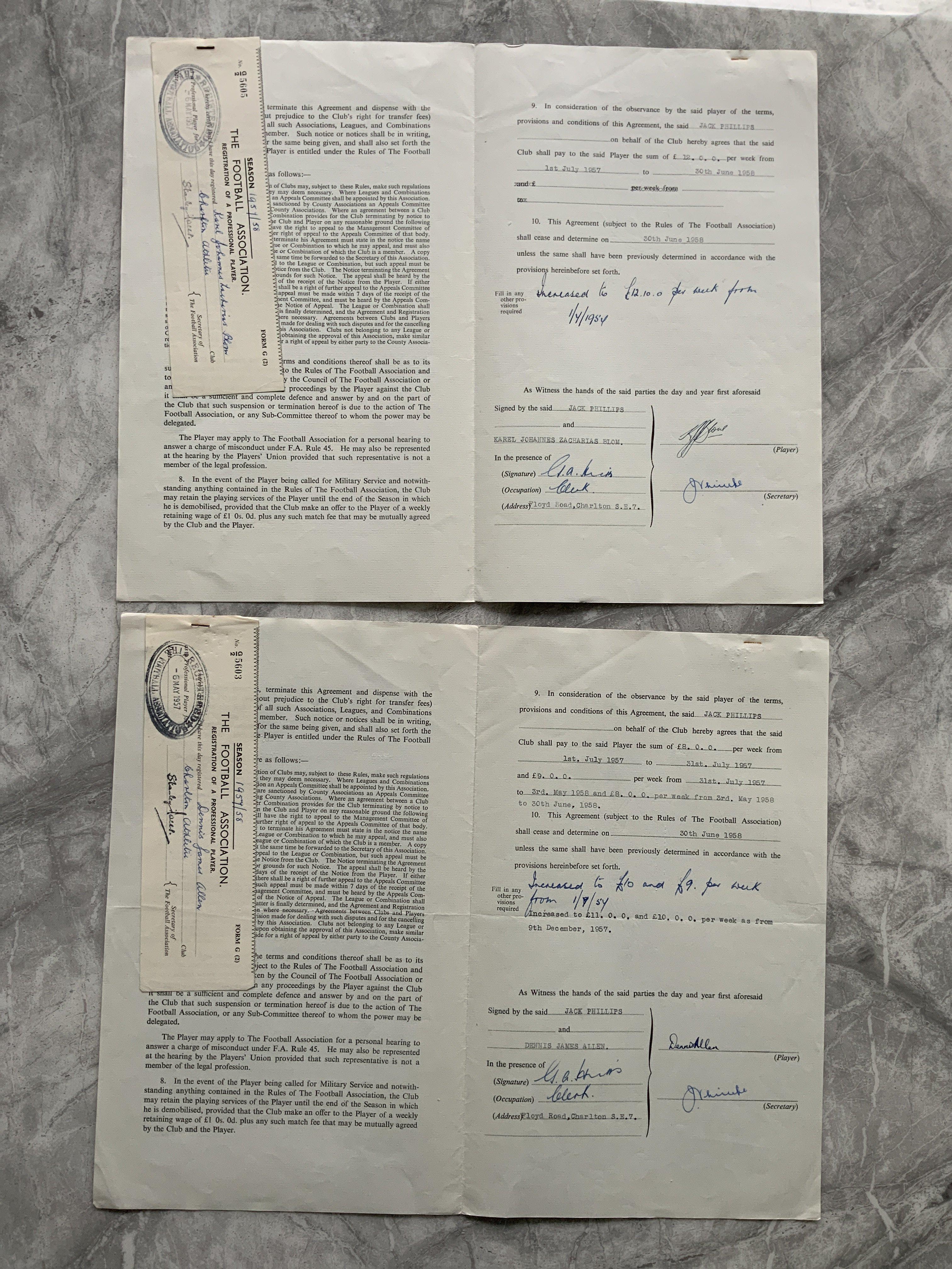 Charlton 57/58 Football Contracts: Original contra - Image 2 of 2