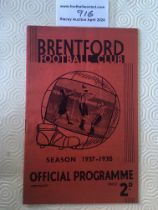 37/38 Brentford v Leicester City Football Programm