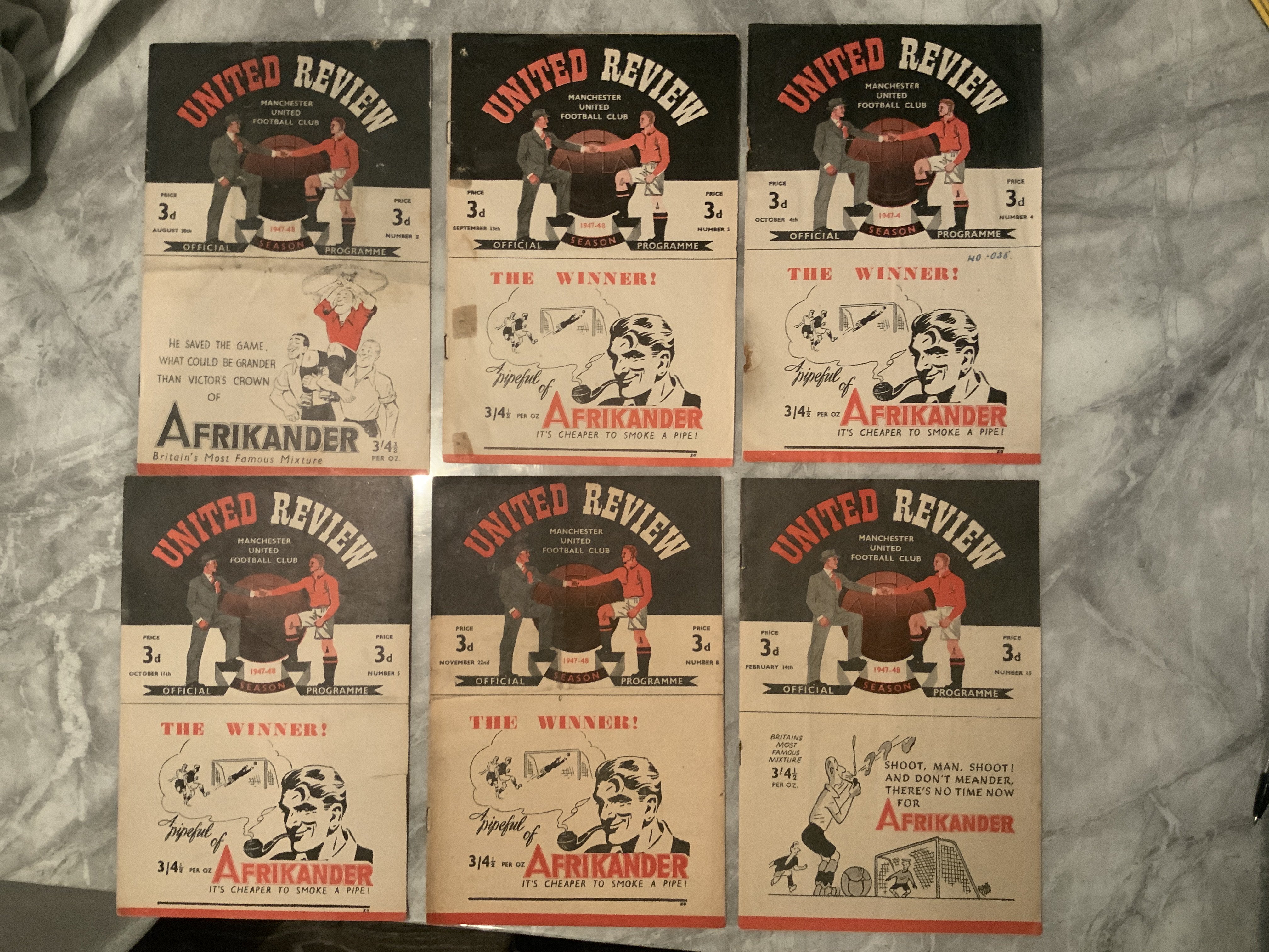47/48 Manchester United Home Football Programmes: