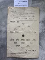 44/45 Leicester City v Aston Villa Football Progra