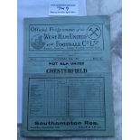 37/38 West Ham v Chesterfield Football Programme: