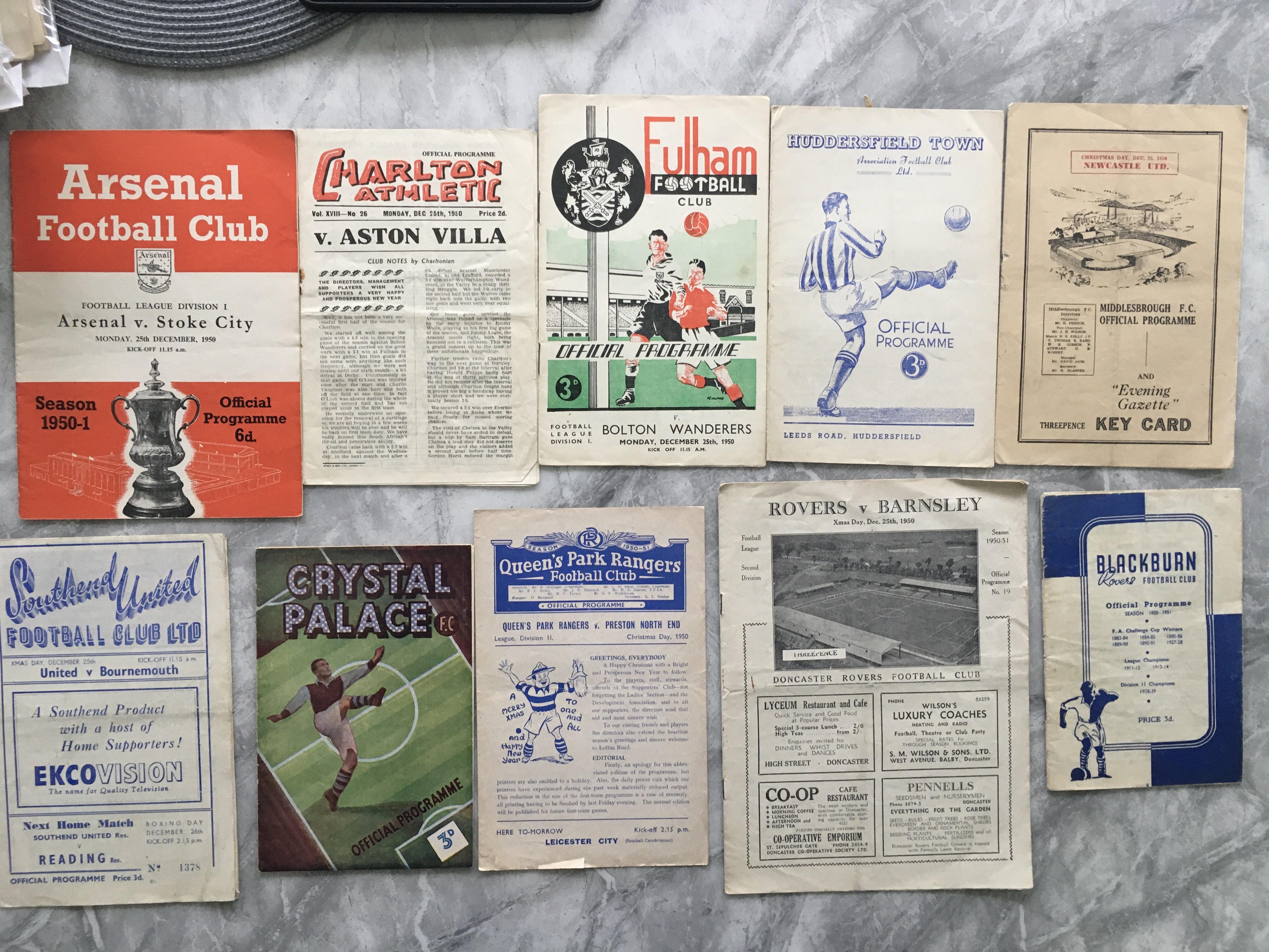 50/51 Christmas Day Football Programmes: 10 from 5