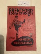 39/40 Brentford v Huddersfield Town Football Progr