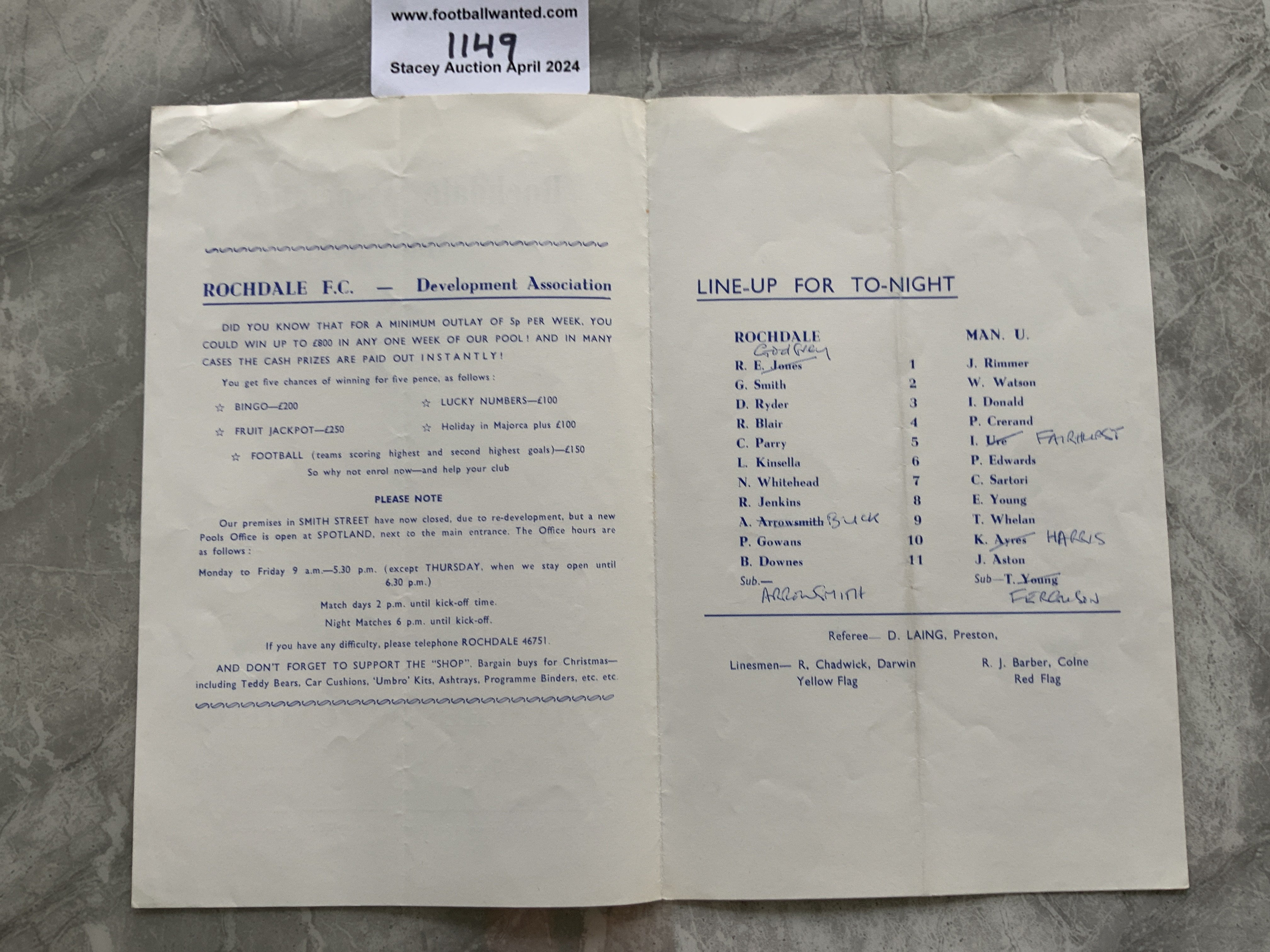 71/72 Rochdale v Manchester United Lancs Cup Footb - Image 2 of 2