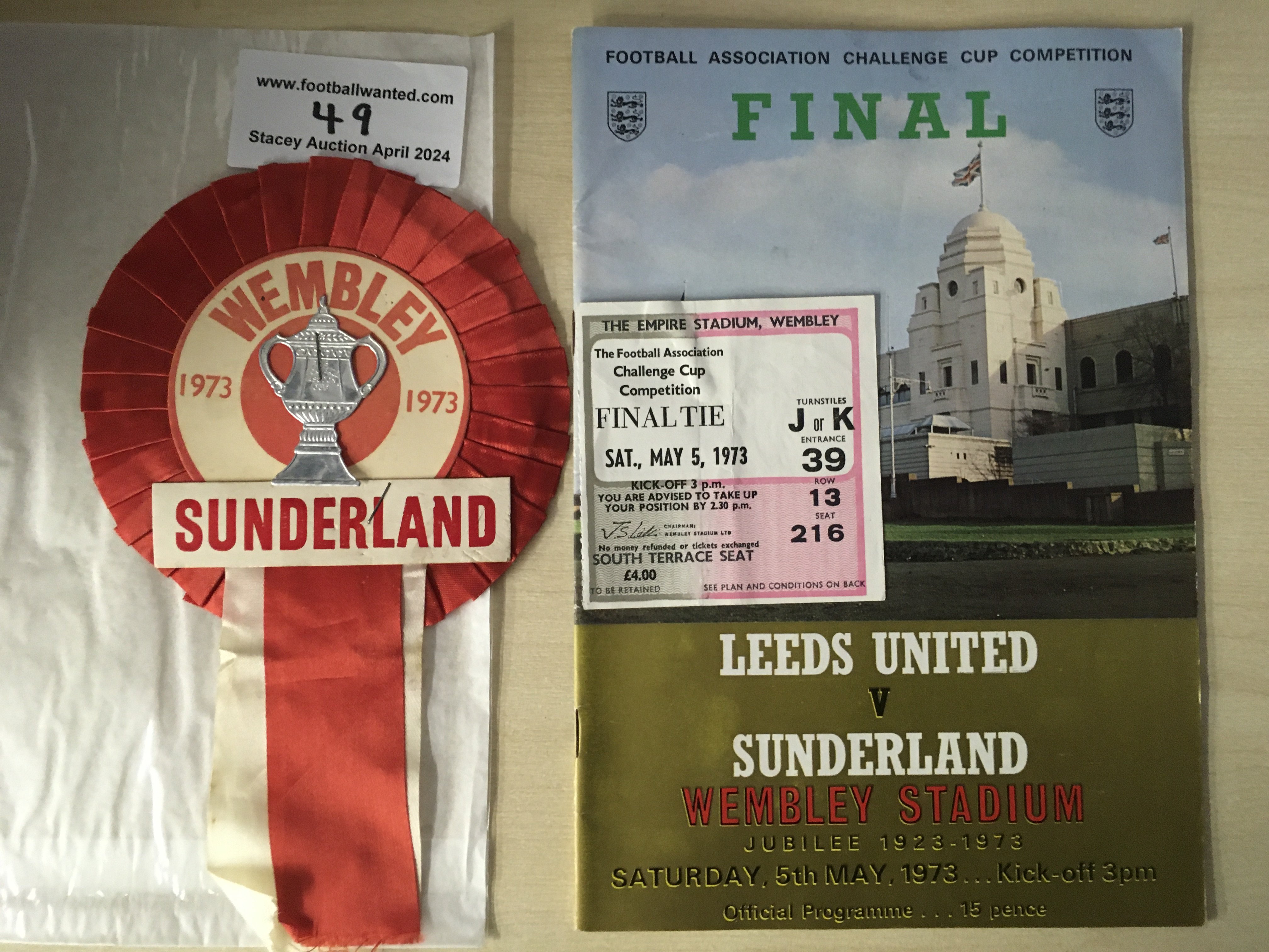 1973 Sunderland FA Cup Final Football Memorabilia: