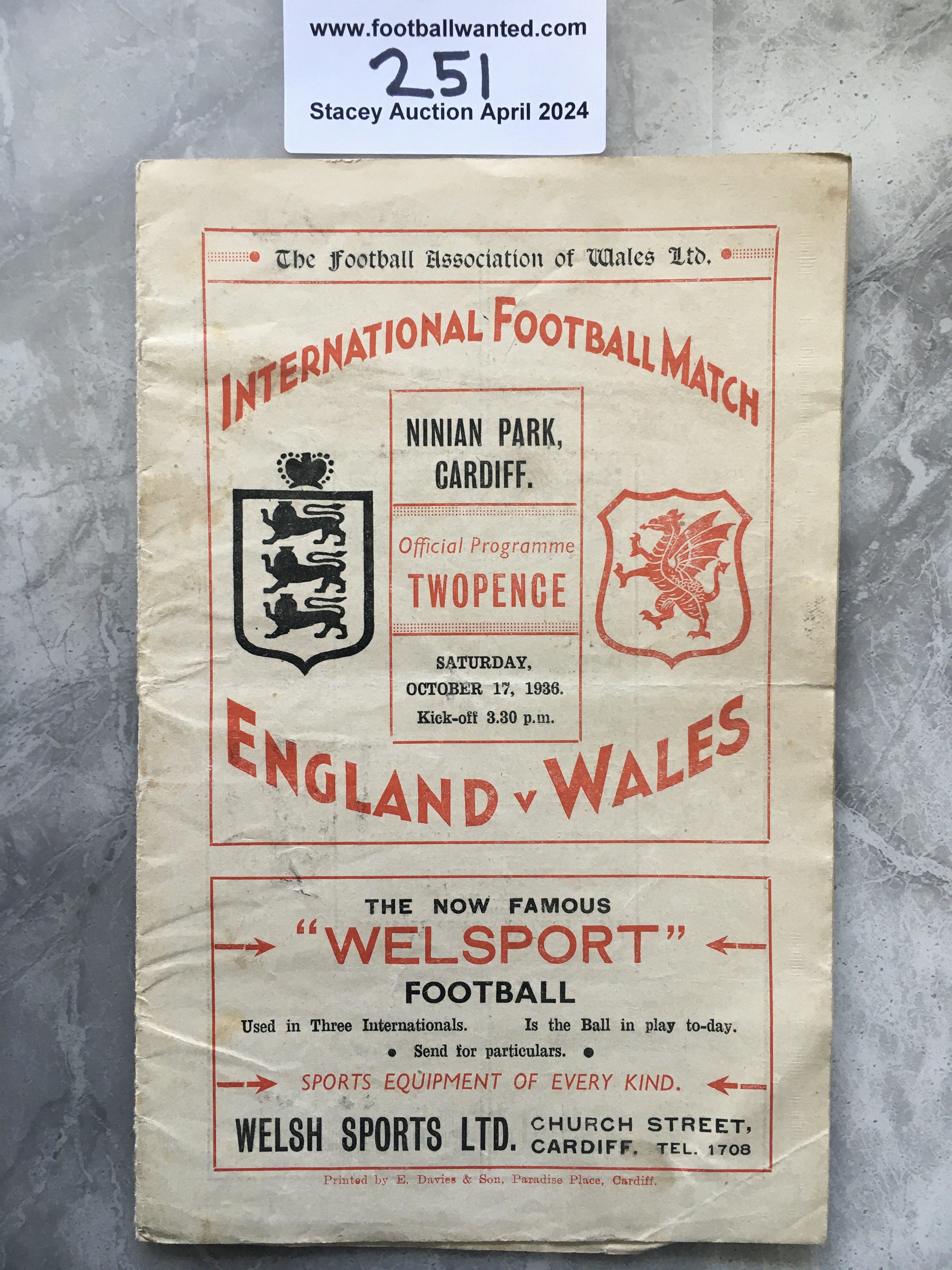 1936 Wales v England Football Programme: Fair cond