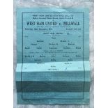 39/40 West Ham v Millwall Football Programme: Sing