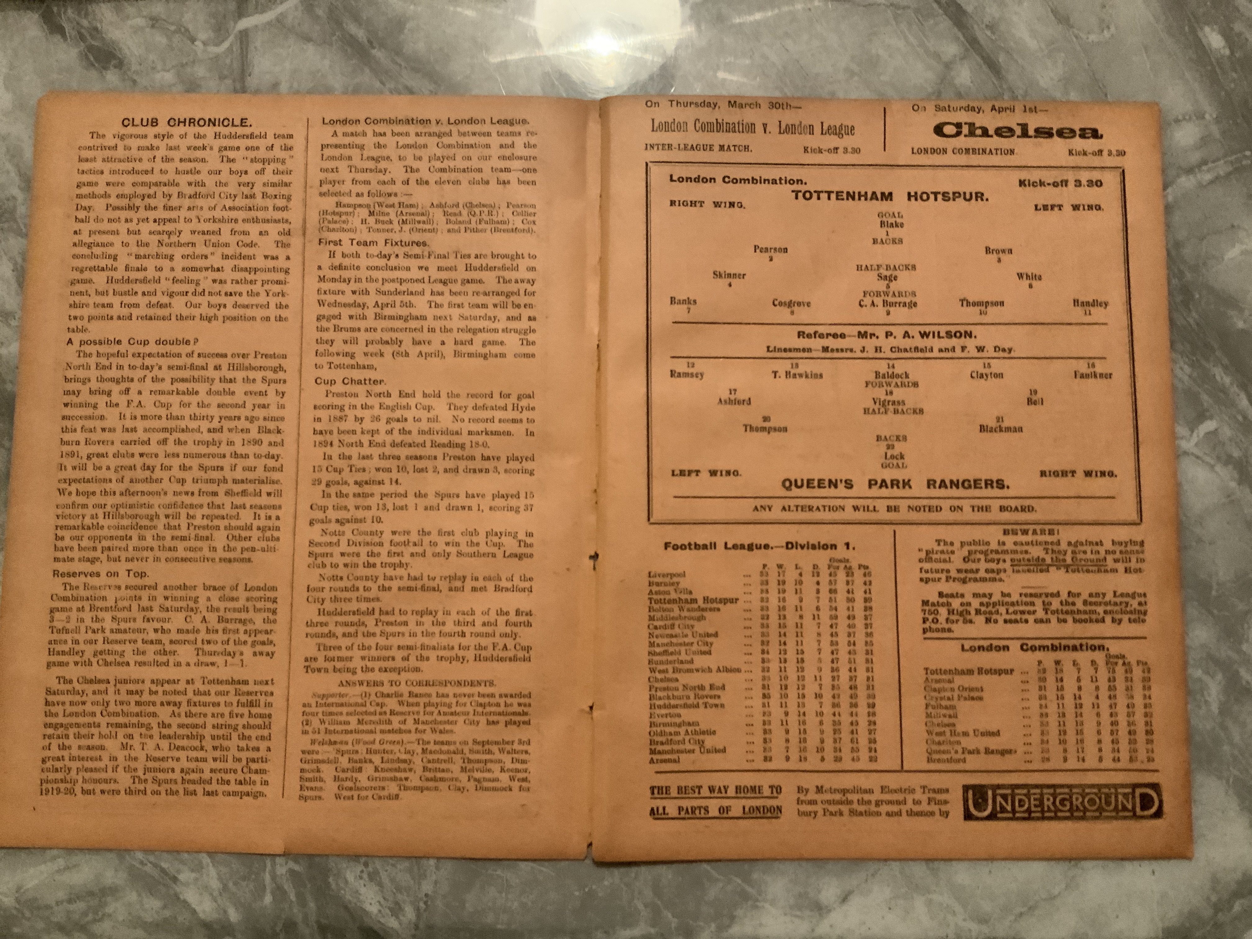 1921 - 1922 Tottenham Reserves v QPR Football Prog - Image 2 of 2