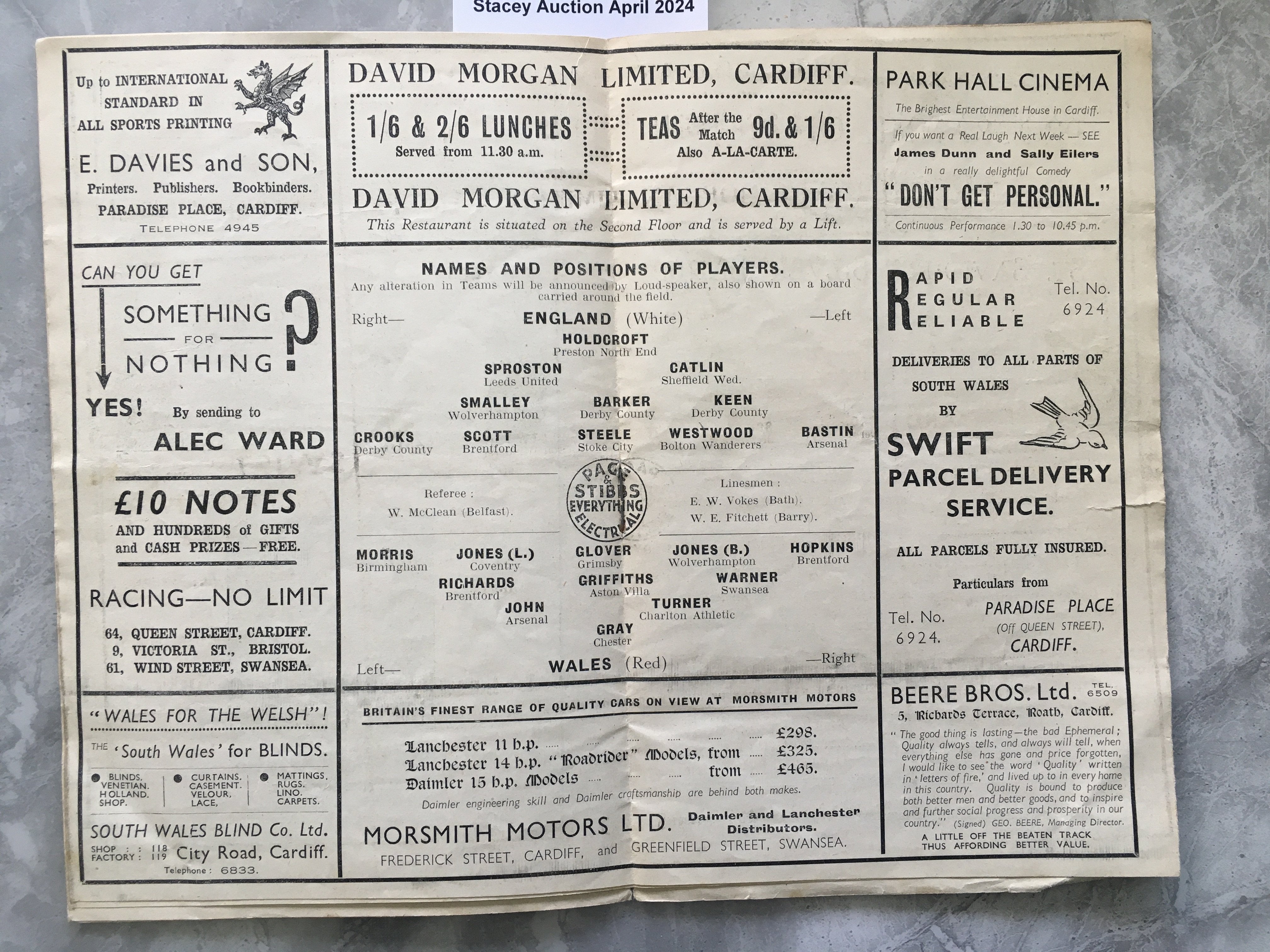 1936 Wales v England Football Programme: Fair cond - Image 2 of 3