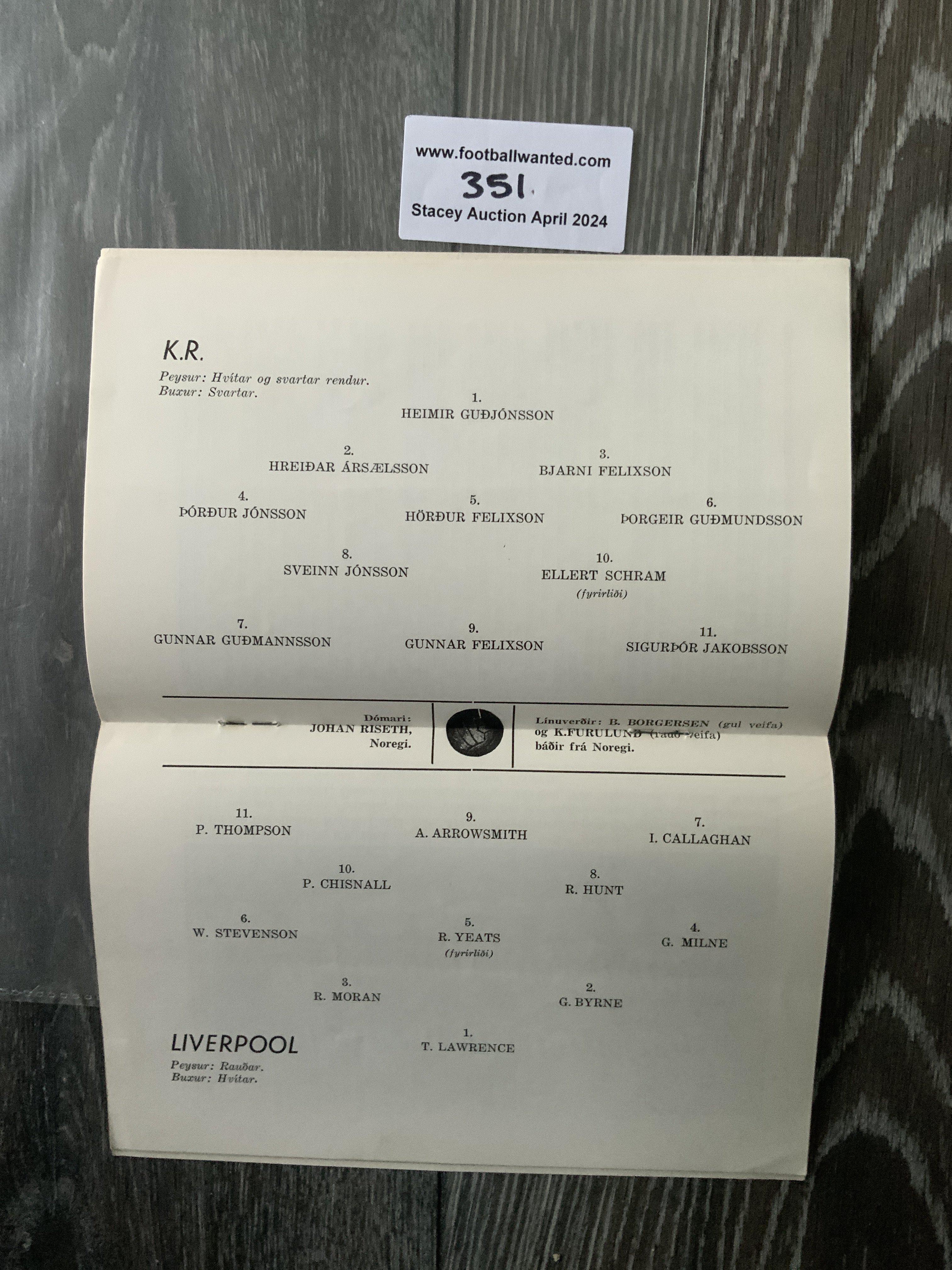 64/65 Reykjavik v Liverpool Football Programme: Li - Image 2 of 2