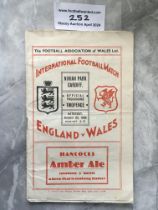 1938 Wales v England Football Programme: Fair/good