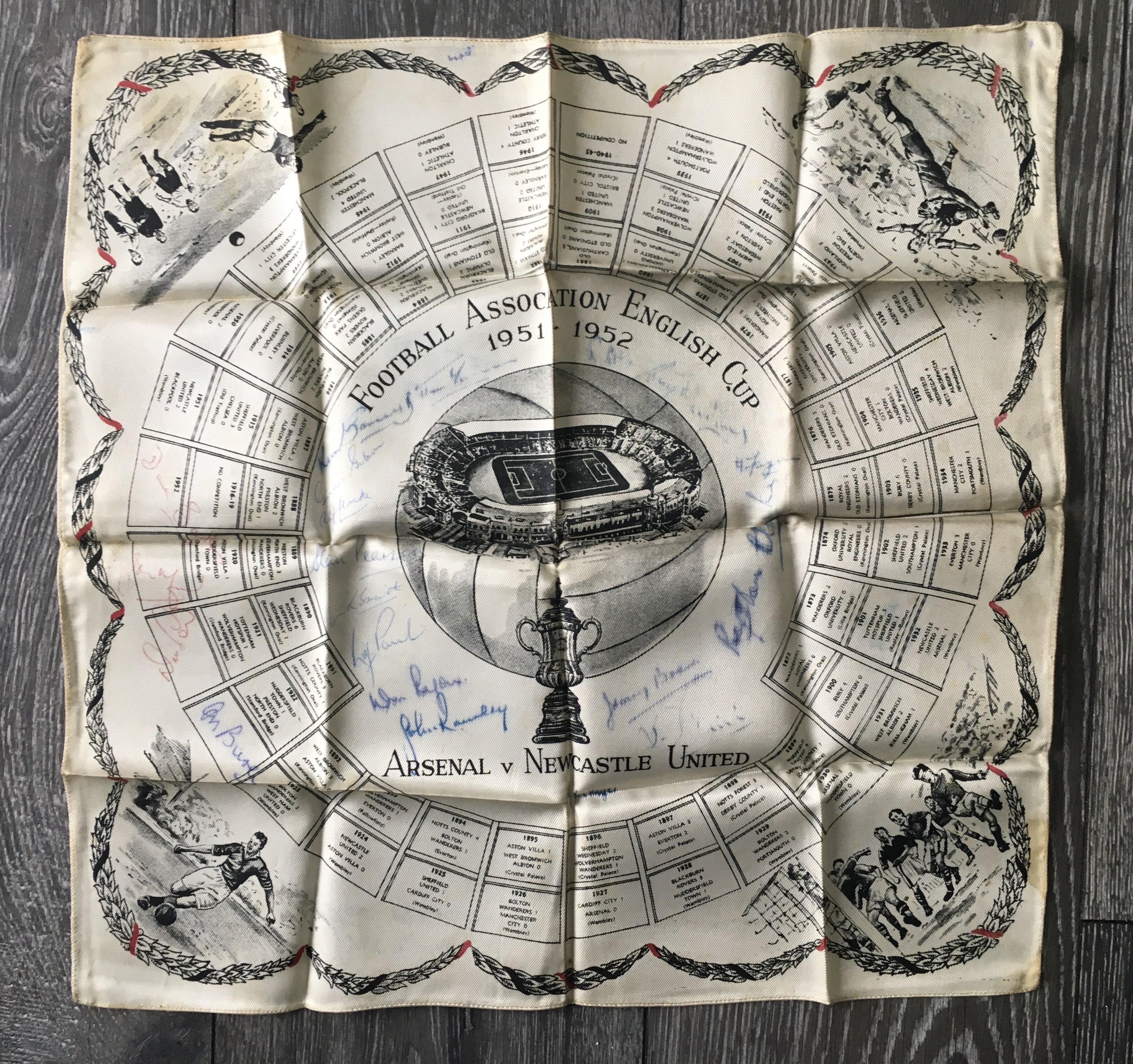 1952 FA Cup Final Signed Handkerchief: Large handk