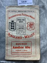 1938 Wales v England Football Programme: Played at