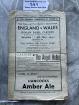 1942 Wales v England Football Programme: Played at
