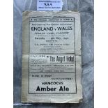 1942 Wales v England Football Programme: Played at