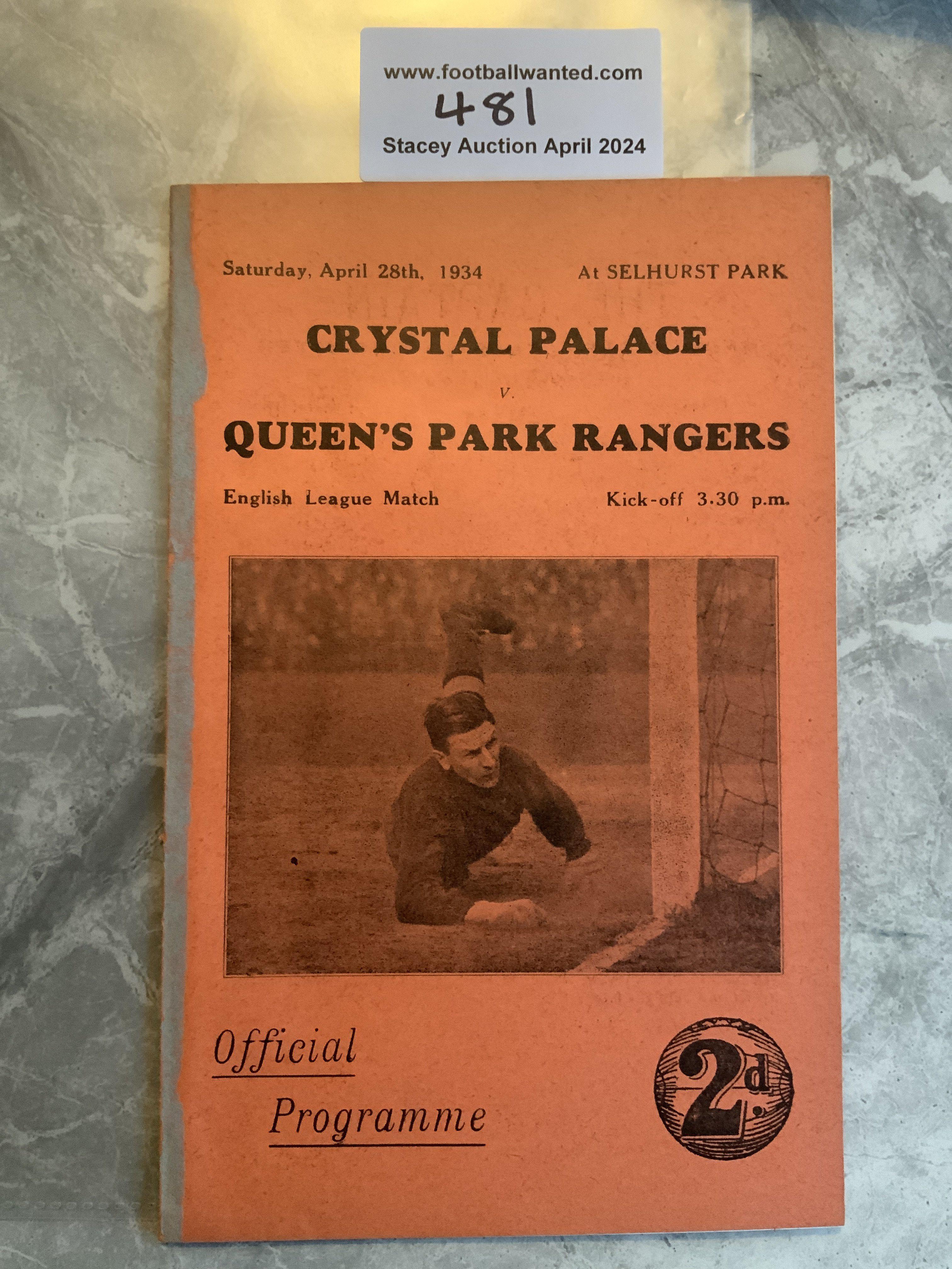 33/34 Crystal Palace v QPR Football Programme: Fai