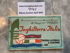 1949 Italy v England Football Ticket: Dated 26 5 1