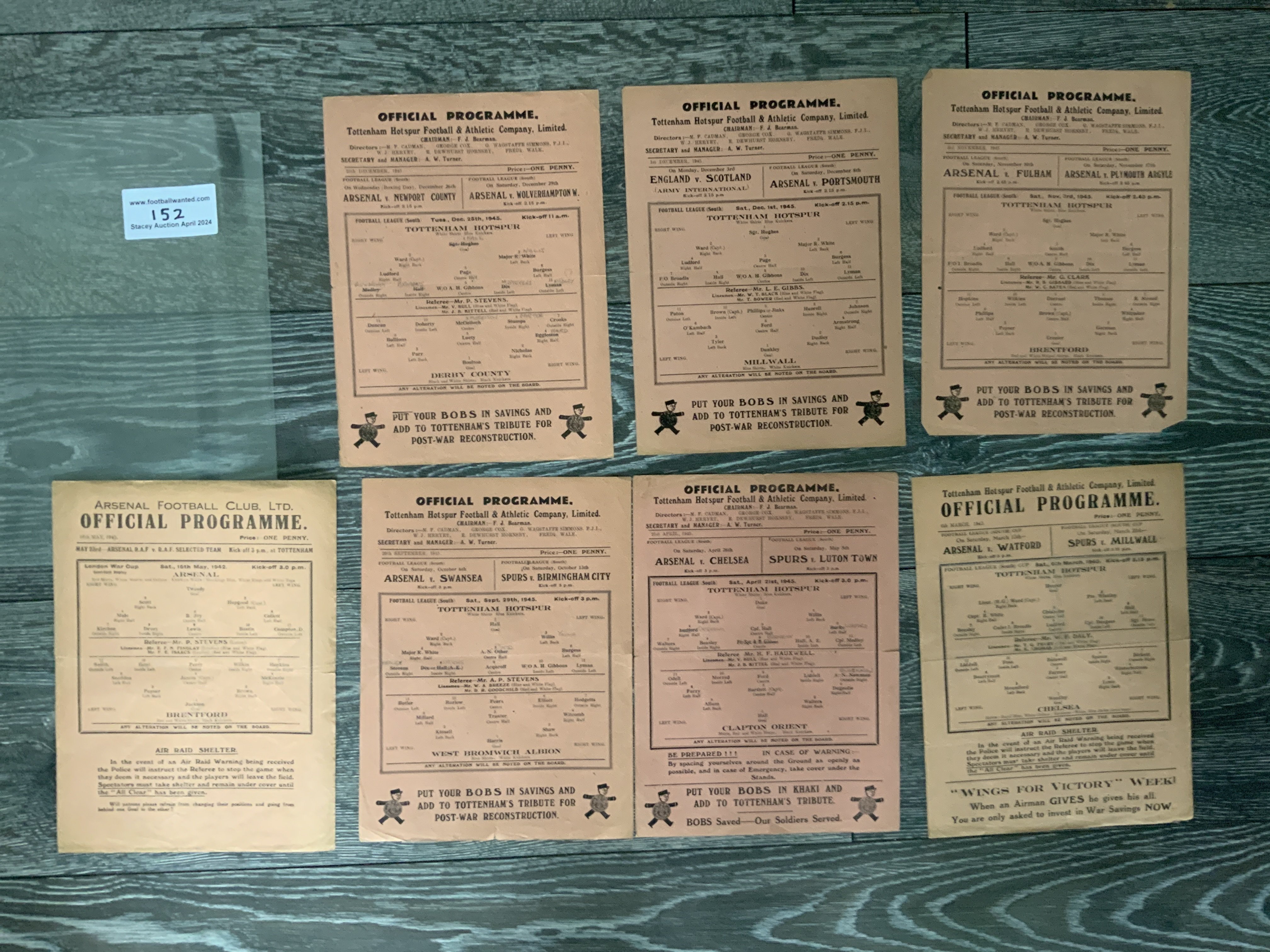 Tottenham Home Wartime Football Programmes: 41/42