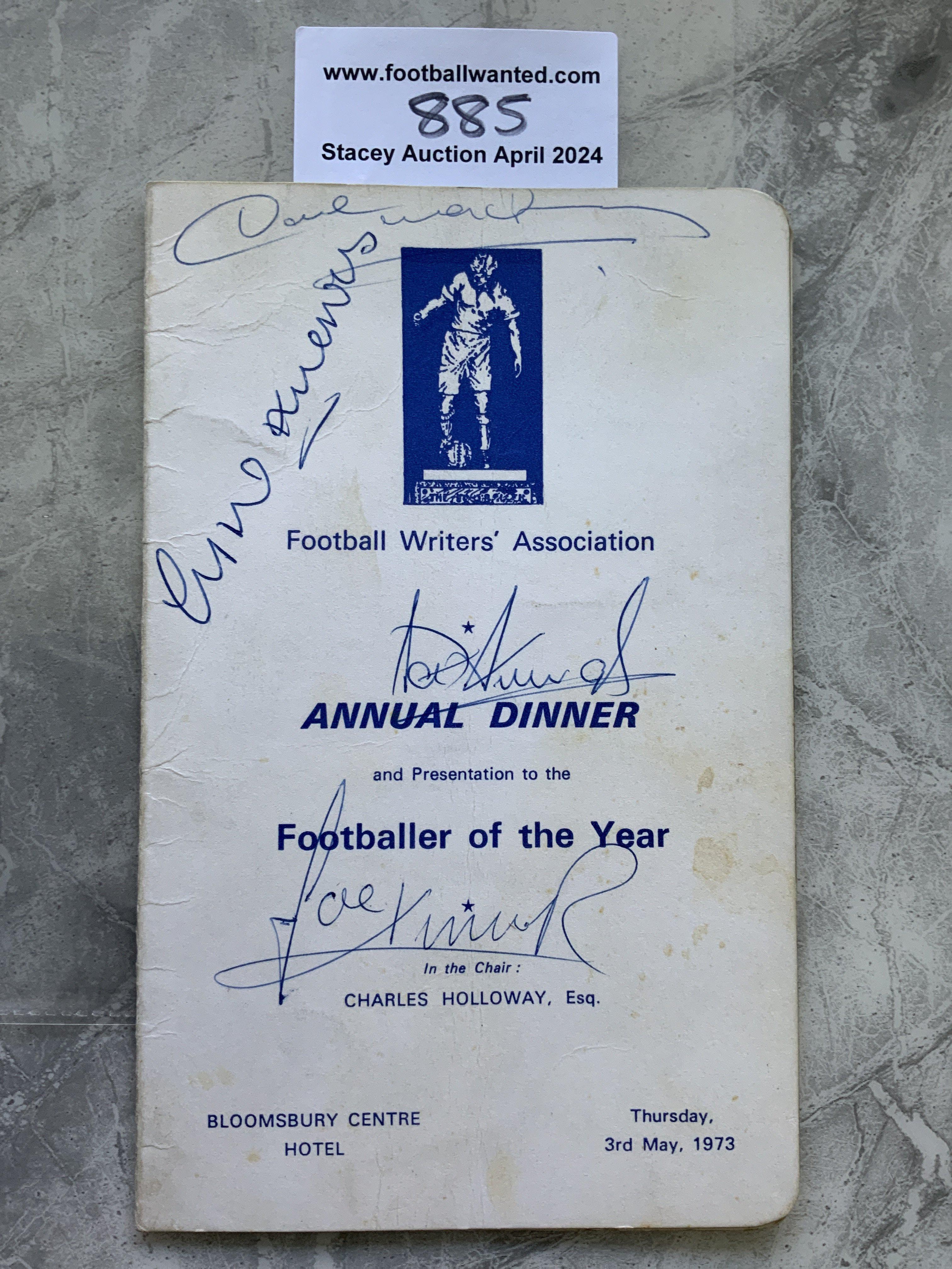 1973 Signed Football Writers Dinner Menu: Won by P