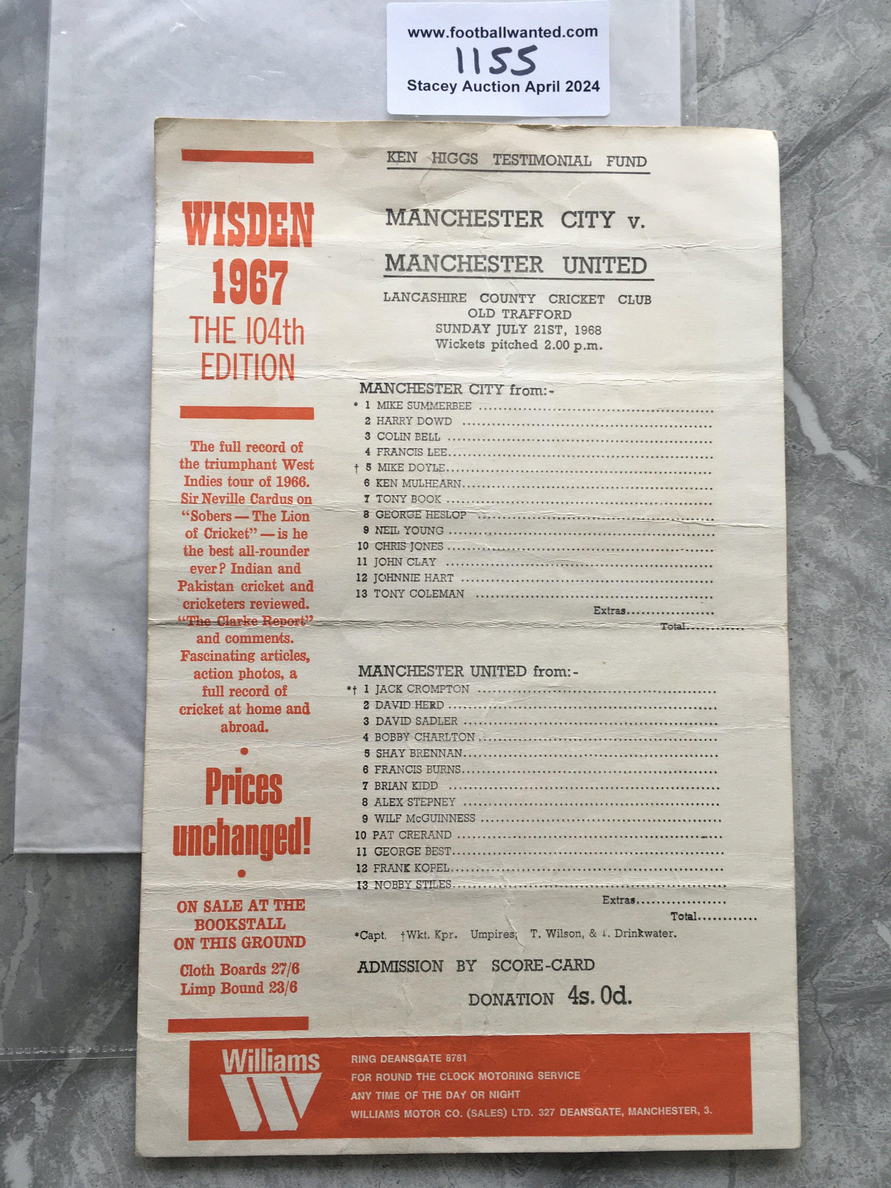 1968 Manchester United v Man City Cricket Scorecar