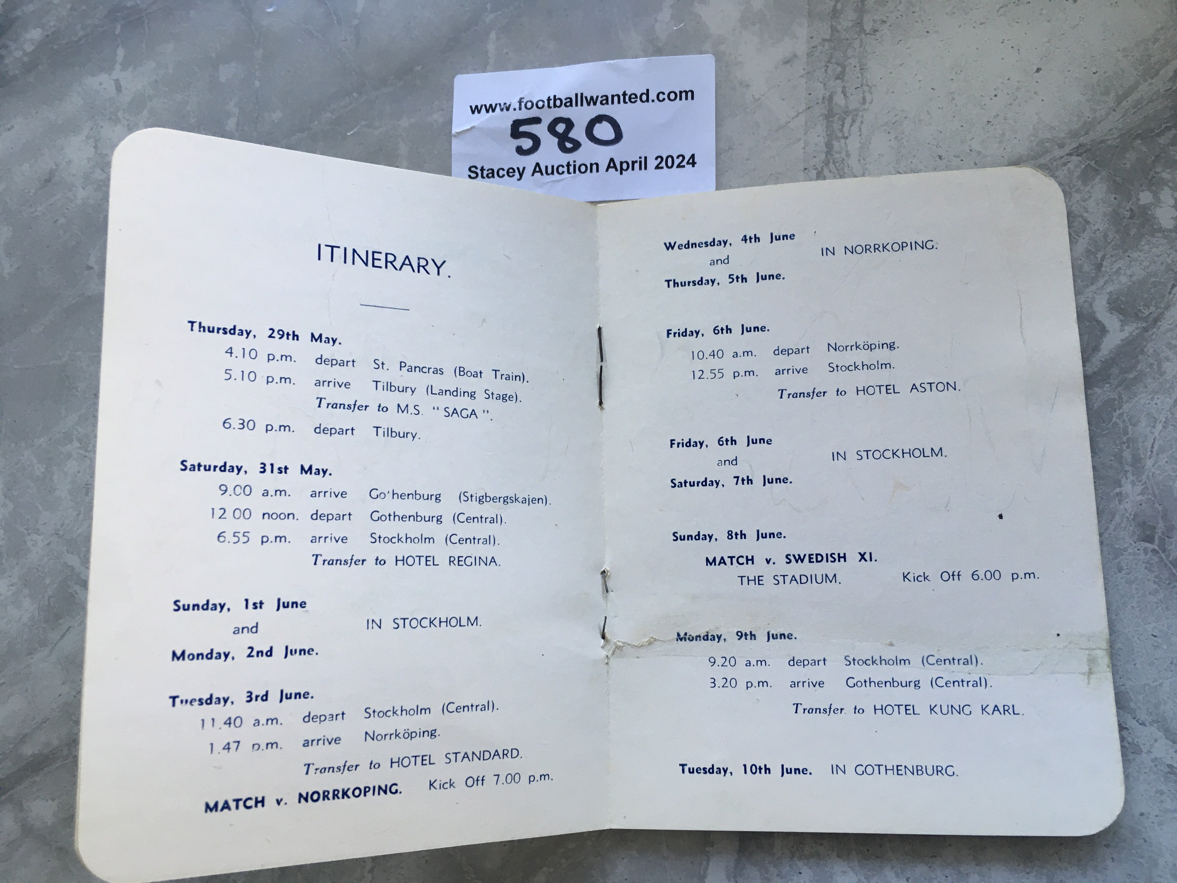 1947 Chelsea Tour To Sweden Football Itinerary: Go - Image 2 of 3