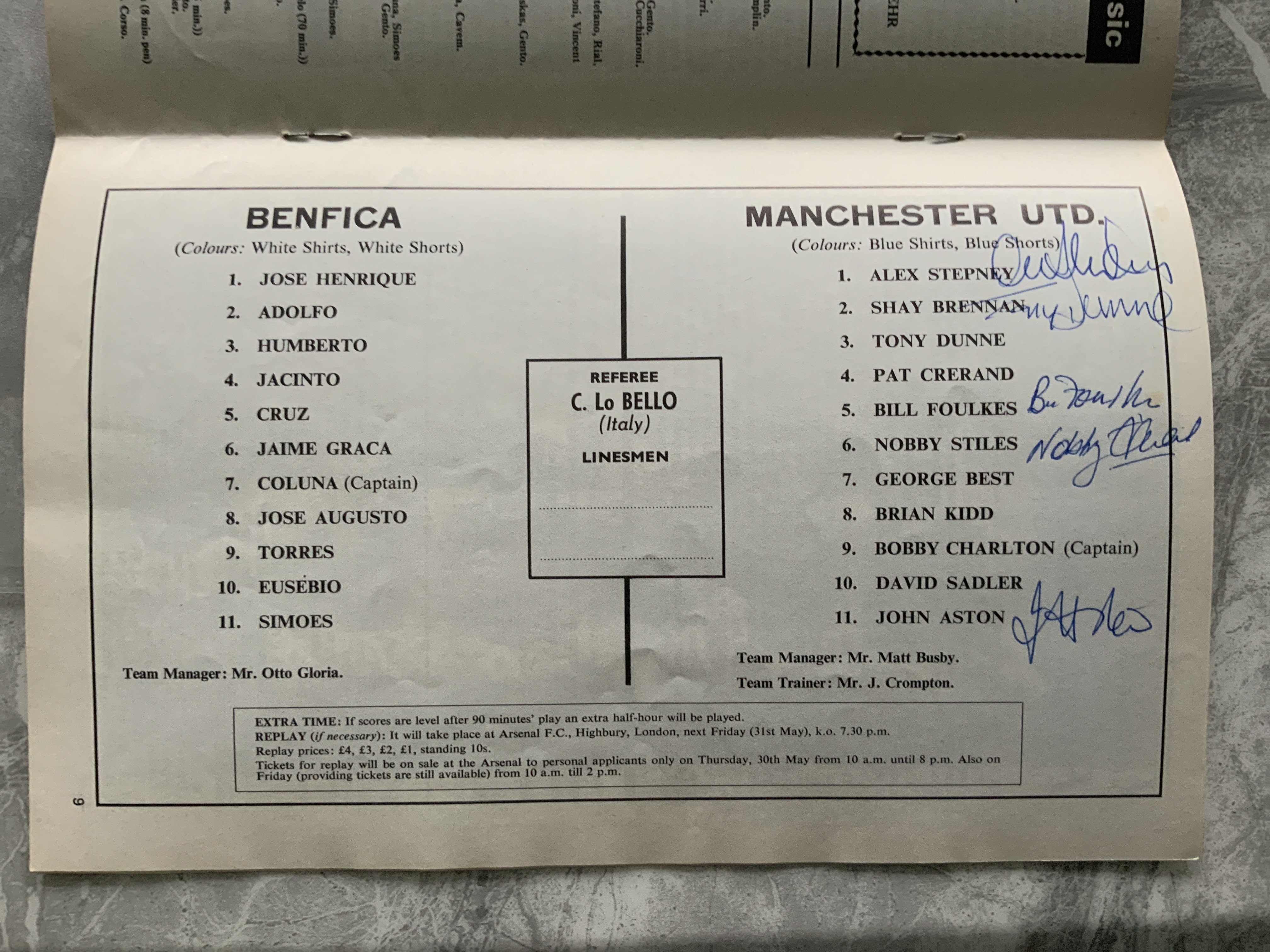 1968 Manchester United European Cup Final Signed P - Image 2 of 3
