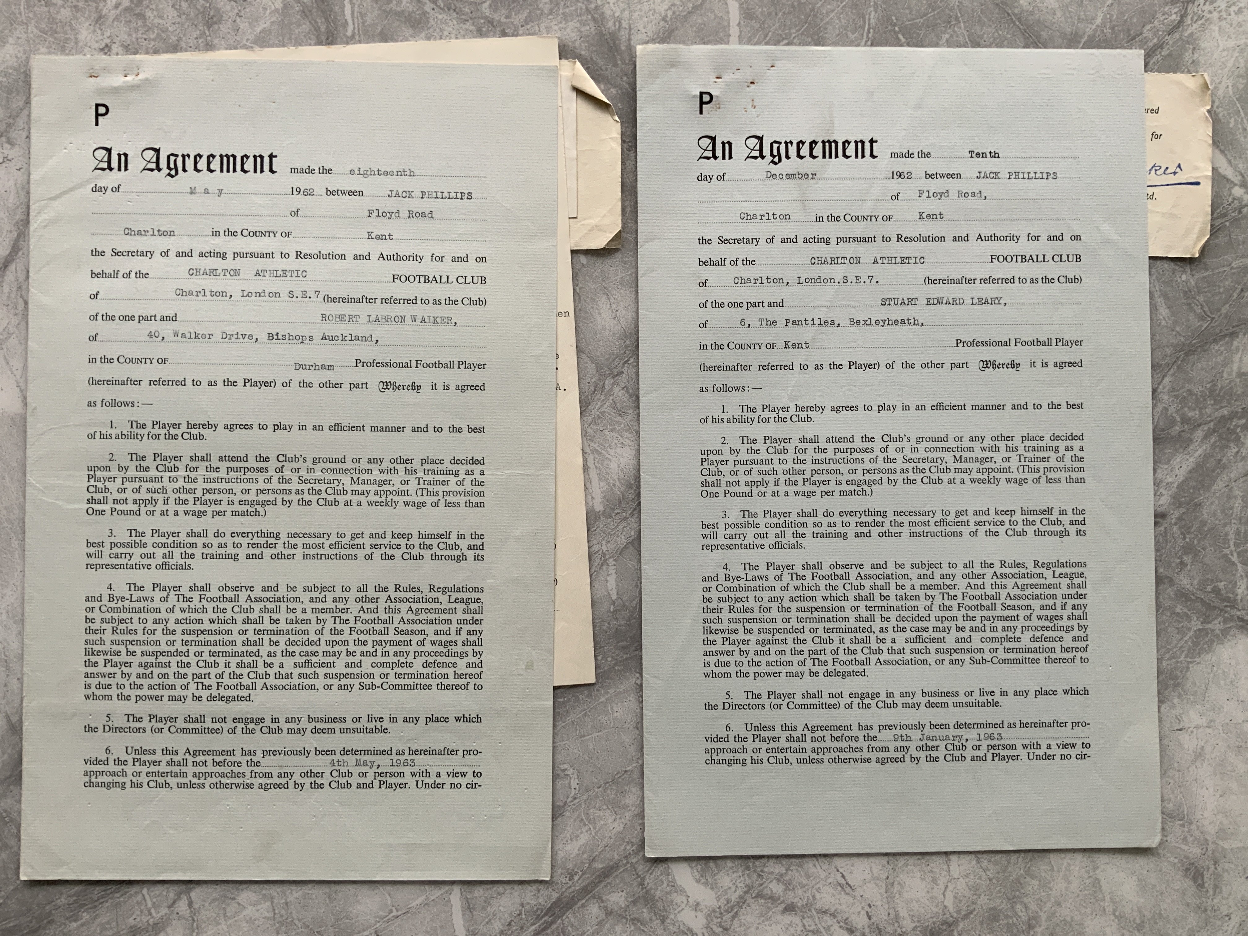 Charlton 62/63 Football Contracts: Original contra