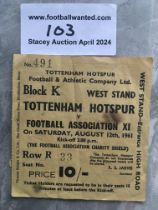 1961 Tottenham v FA X1 Charity Shield Football Tic