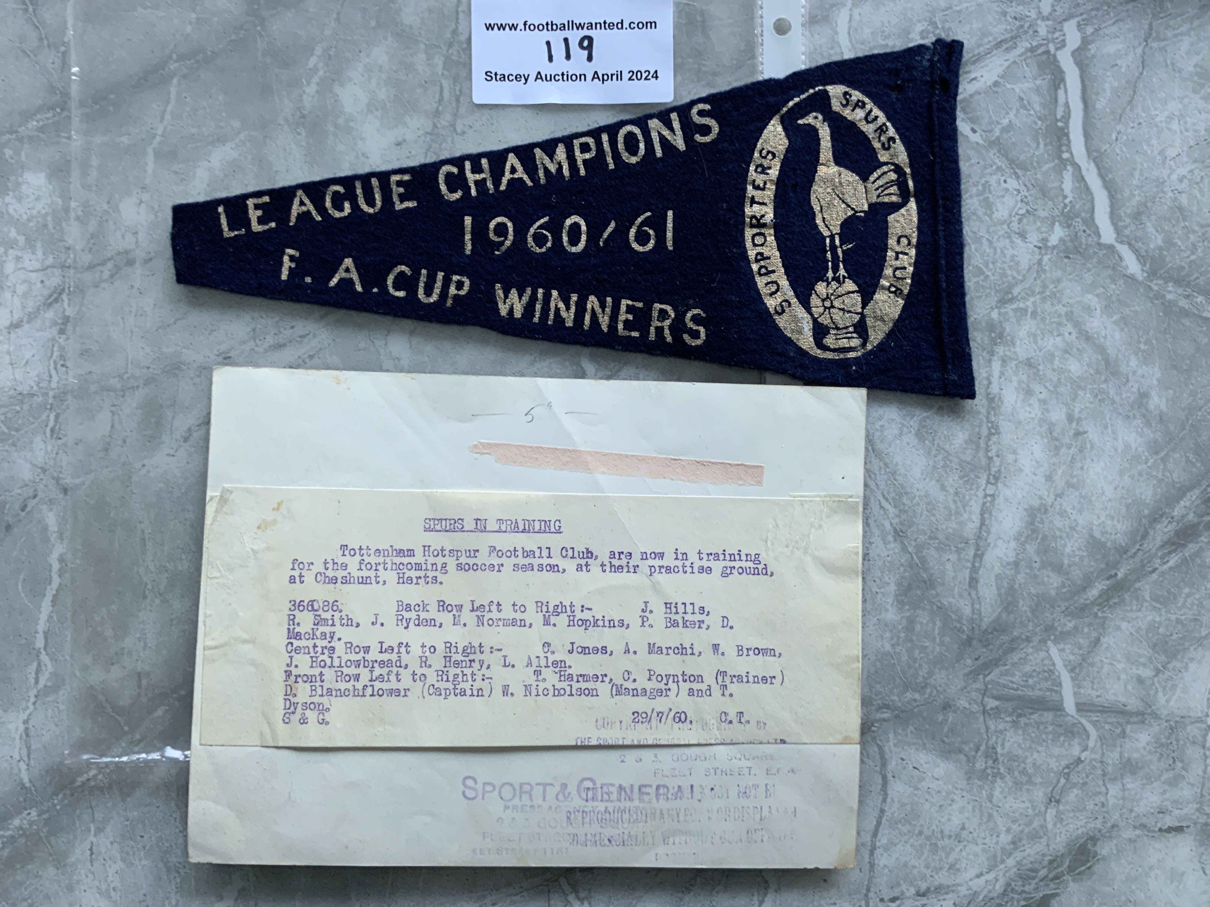 60/61 Tottenham Double Season Football Memorabilia - Image 2 of 3