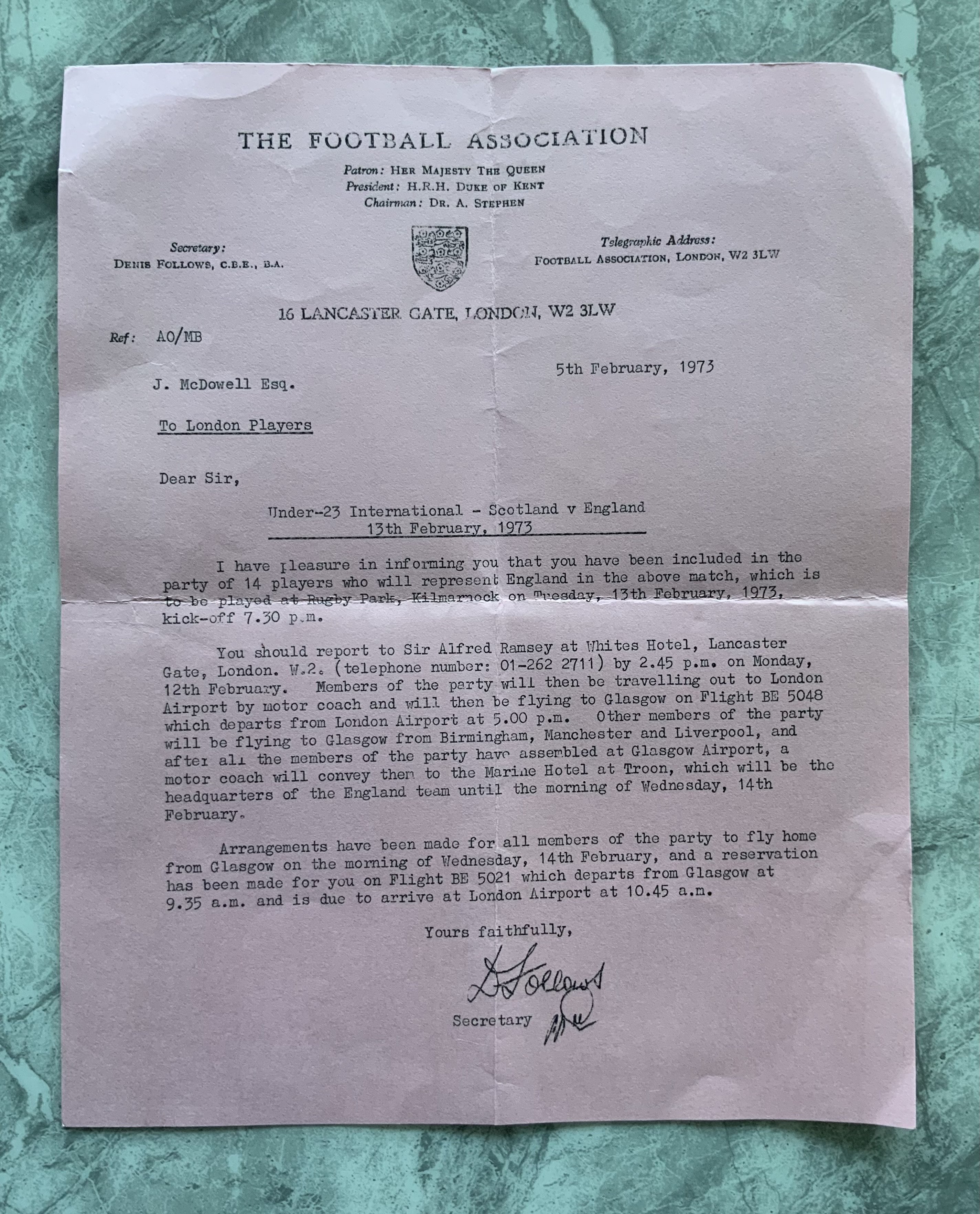 John McDowell England Under 23 Football Cap + Memo - Image 3 of 4