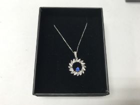 An 18ct white gold necklace with a diamonds and sa