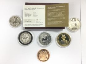 Six commemorative coins comprising a 2017 1oz silv