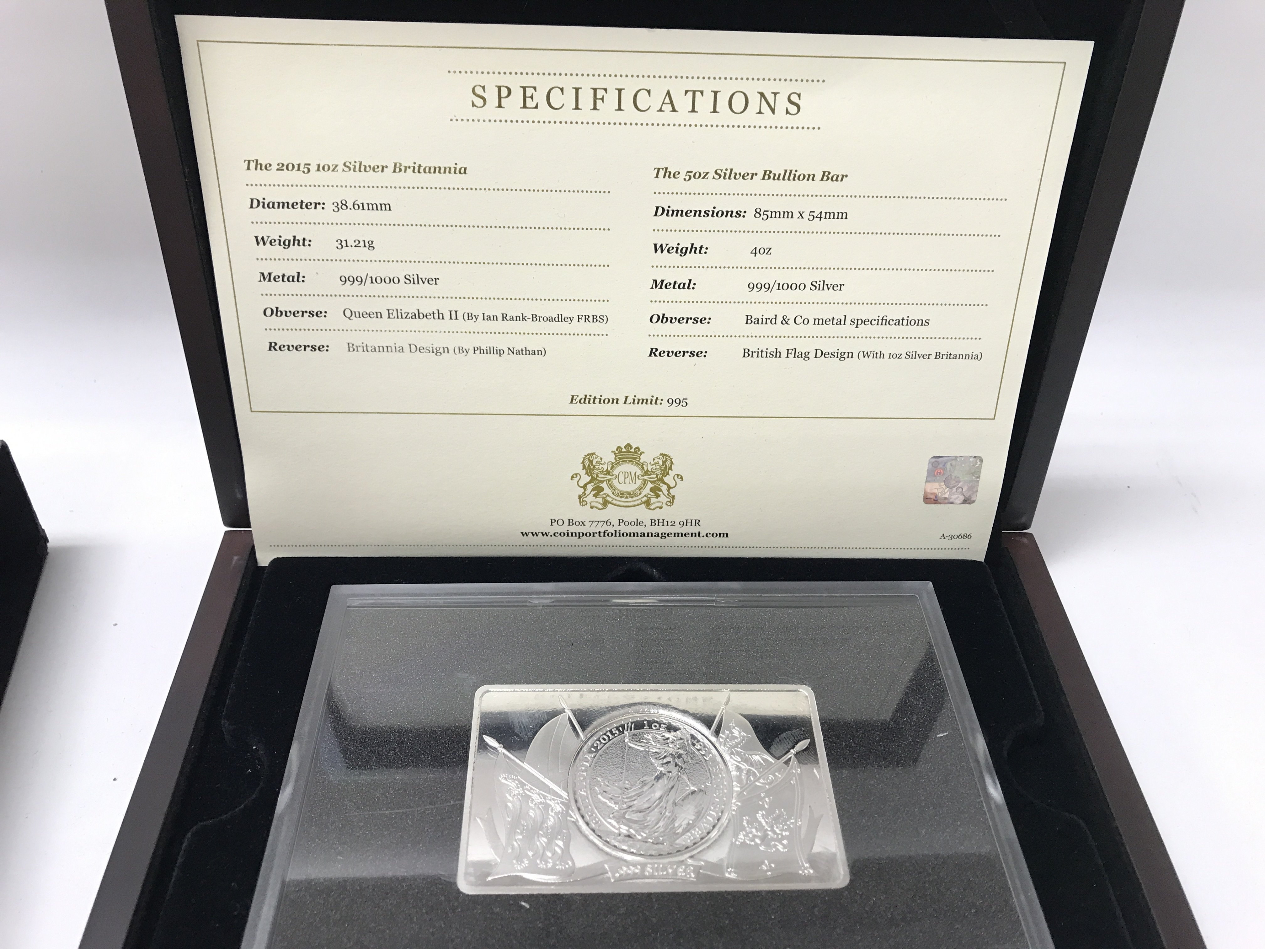 A 4oz silver bar set with a 2015 1oz silver Britan - Image 2 of 2