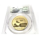 A 2014 1oz China Panda gold 500yn coin. PCGS grade