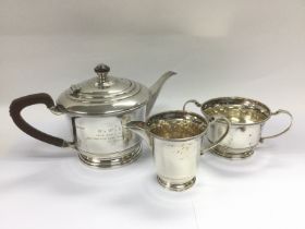 A three piece silver tea set, Birmingham hallmarks