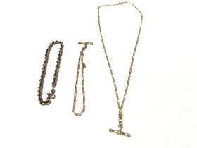 Three 9ct gold chains of assorted design. Total we