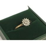 A 9ct gold and diamond cluster ring, size P, weigh