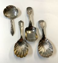 3 hallmarked silver caddy spoons to include a Geor