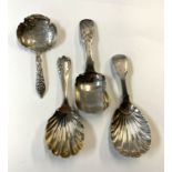 3 hallmarked silver caddy spoons to include a Geor