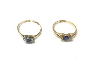 2 18ct gold sapphire and diamond rings. Total weig