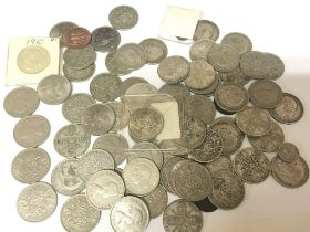 A collection of English Florins from Queen Victoria to George VI a d other Elizabeth II coins