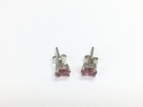 A pair of pink tourmaline studs in silver. Shippin
