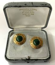 A pair of 9ct gold and malachite set earrings with