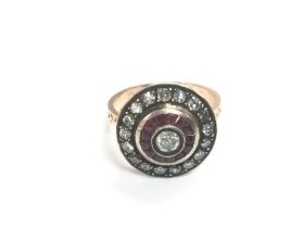 A vintage style 8ct rose gold cluster ring set wit